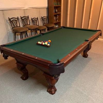 Pool Table, 2 Spectator Chairs & Wallmounted Rack